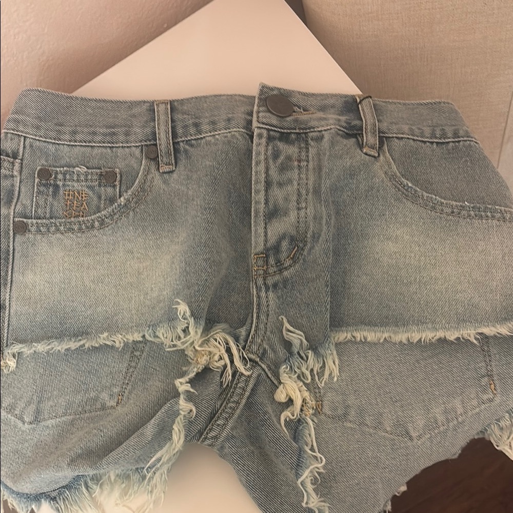 One Teaspoon Blue Distressed Jean Shorts